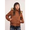 Vintage Brown Short Hooded Jacket Women's Full Sleeve Slim Detachable Fur Collar Winter Autumn Female Outerwear