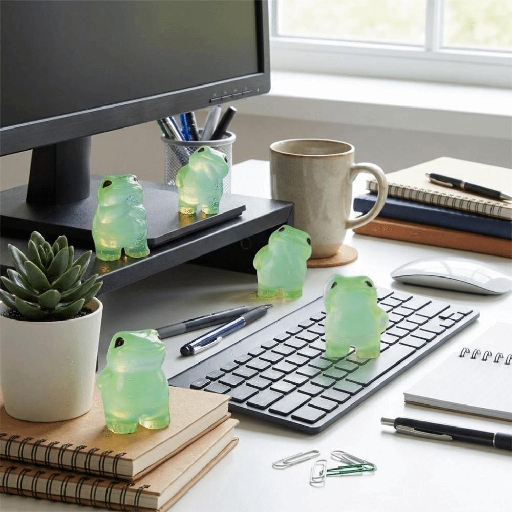 6PCS Cute Luminous Frog Figurines Glow At Dark Frog Decoration Mini Frog Statues Office Decor