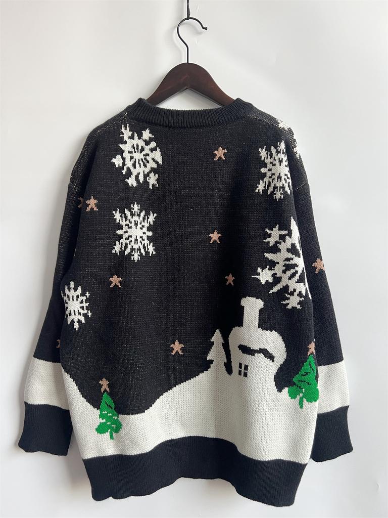 Christmas main picture cute snowman pattern round neck long sleeved knitted pullover sweater New Year sweater 3549 EMA