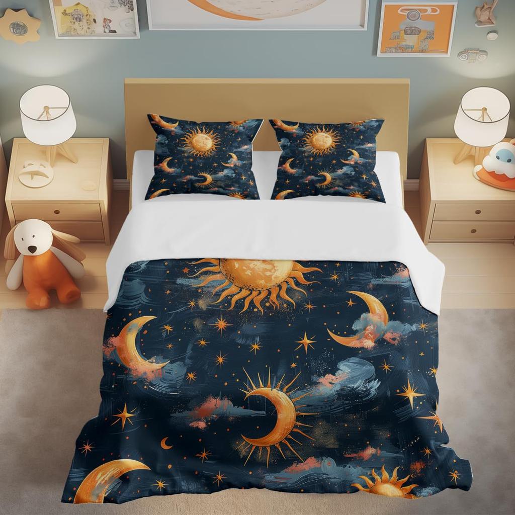 Moon Night Sky Print Bedding Bedroom Set Duvet Set Three-Piece Set