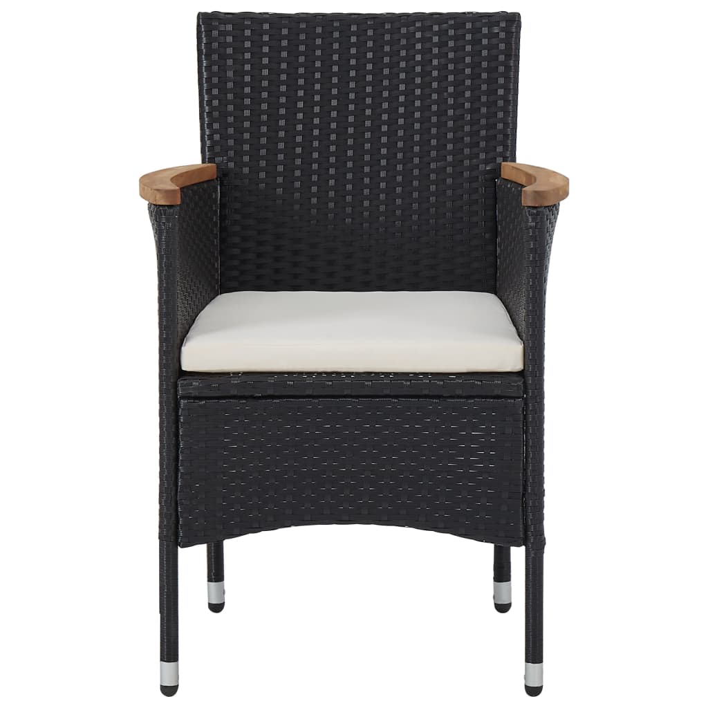 5 Piece Outdoor Dining Set Black Poly Rattan & Solid Acacia Wood
