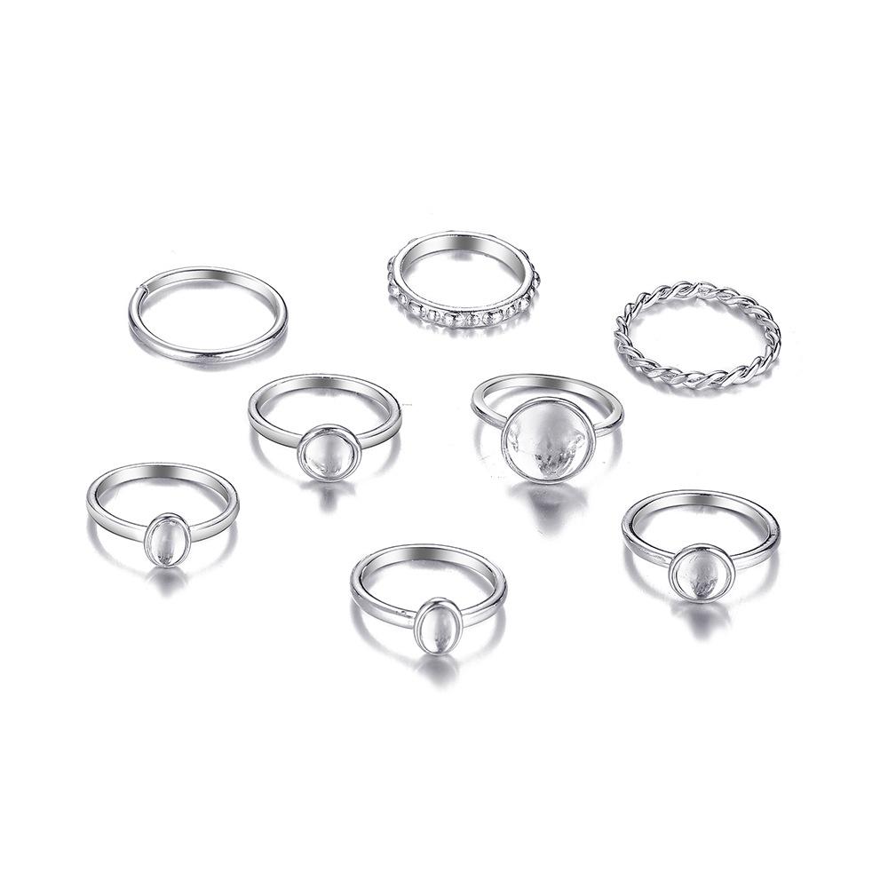 iF ME Europäischer und amerikanischer schlichter Retro-Ring mit runden Edelsteinen, modischer, temperamentvoller Göttinnen-Schmuck, farblich passender Ring, 8-teiliges Set
