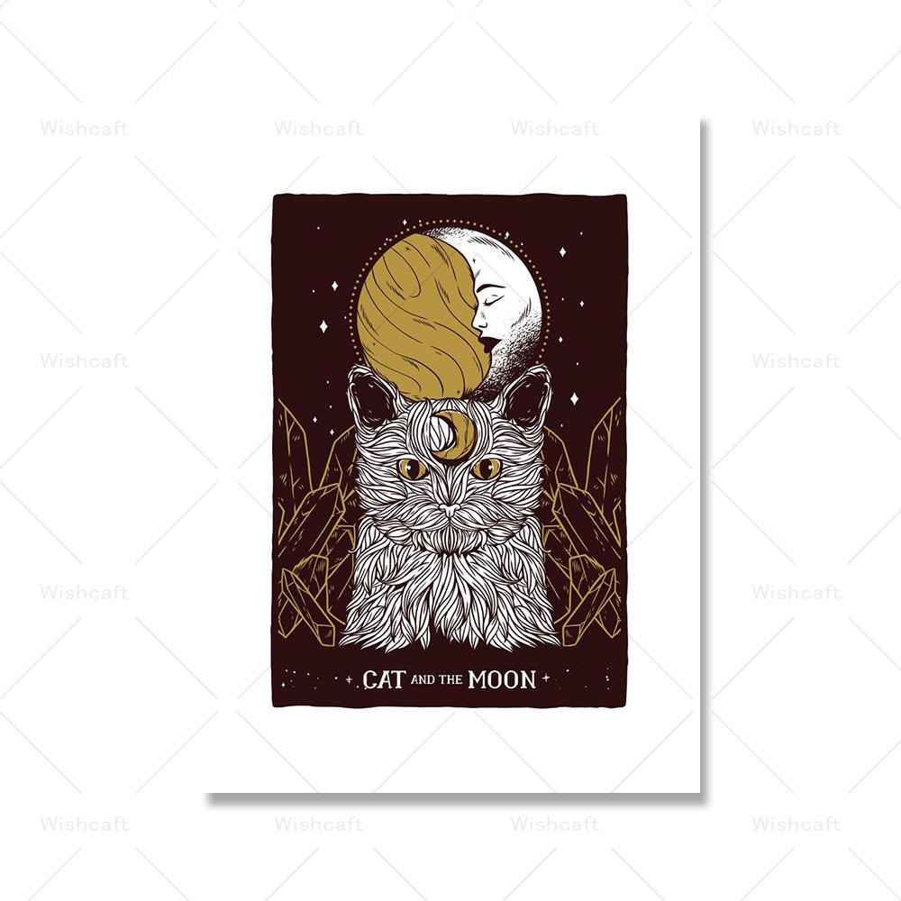 The Alien Sun Tarot Card Poster and Print Vinatge Moon Cat Canvas Painting Abstract Pictures Kids Room Home Decor