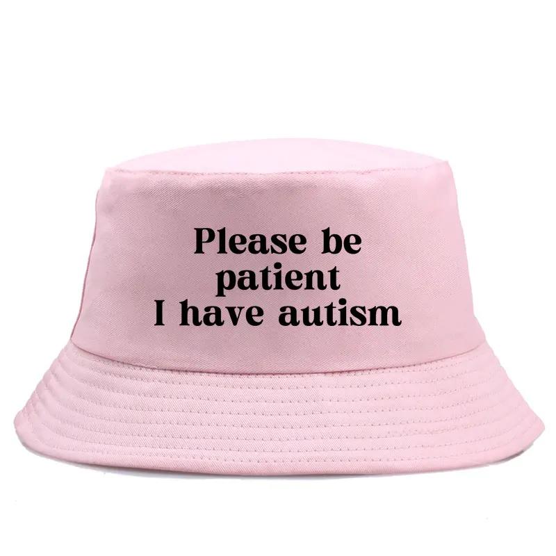 Bitte haben Sie Geduld, ich habe Autismus Aufdruck Bob Wende-Bucket Hat Fischerhut Unisex Erwachsener Tägliche Sonnenblende Panama Hüte
