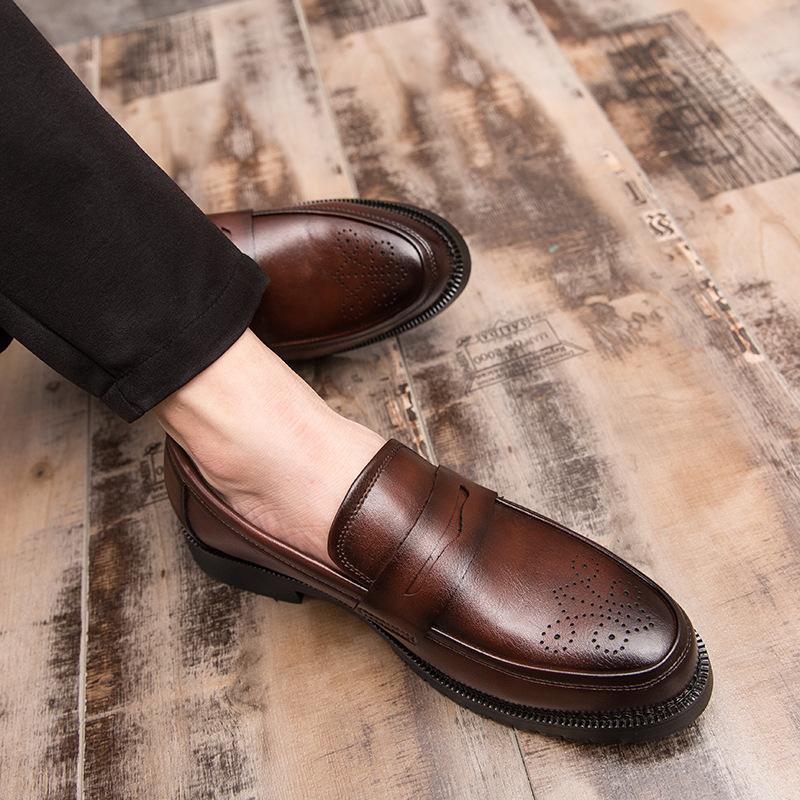 22 new leather shoes breathable youth British round head business dress leather shoes