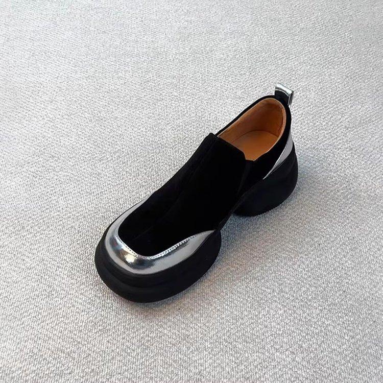 Retro color matching matte one-pedal lazy shoes simple heightening platform casual single shoes loafers women's small leather shoes
