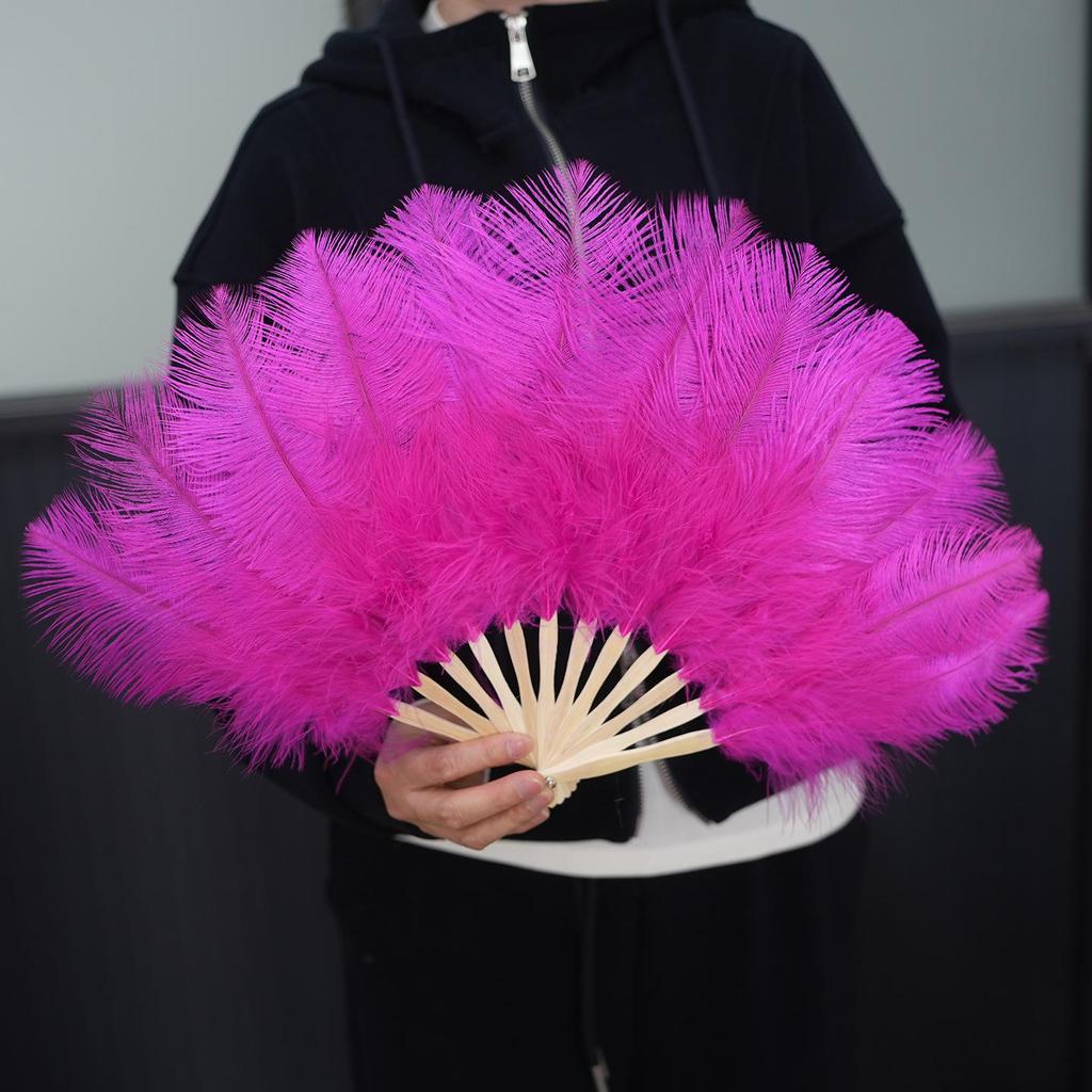 Colorful Ostrich Feather Folding Fan for Stage & Fashion Shows
