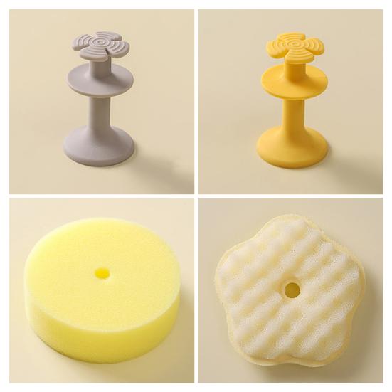 Cleaning Brush Double-Sided Soft Sponge Scouring Pad Suction Cup Silicone Head Non-Stick Oil Sponge Brush Kitchen Cleaning Tool