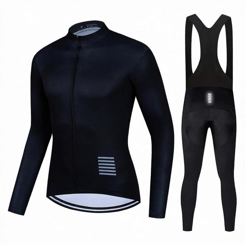 Long Sleeve Cycling Jersey Set Quick Dry Unisex Bib Pants Fleece Lined Outdoor Bike Team Wear