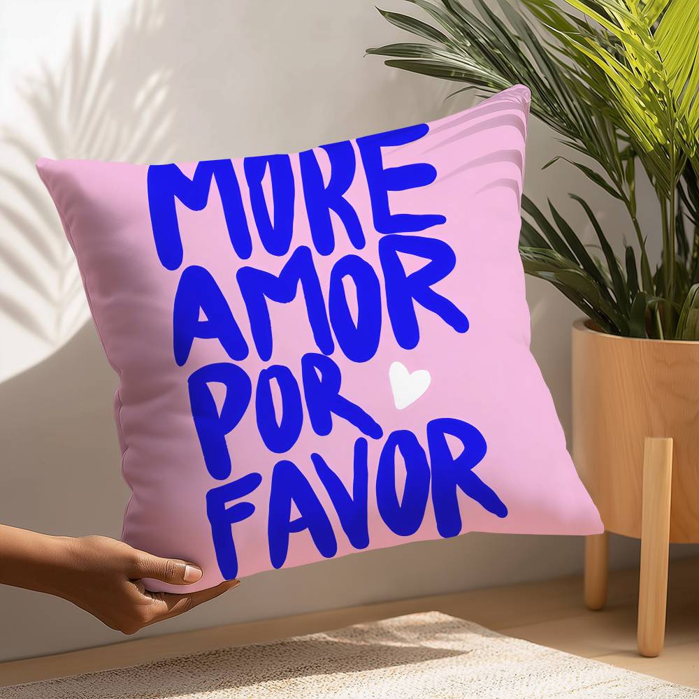 Maximalist More Amor Por Favor Quotes Pillow Case Sofa Decorative Home Double-sided Printing Short Plush Cushion Pillow Cover