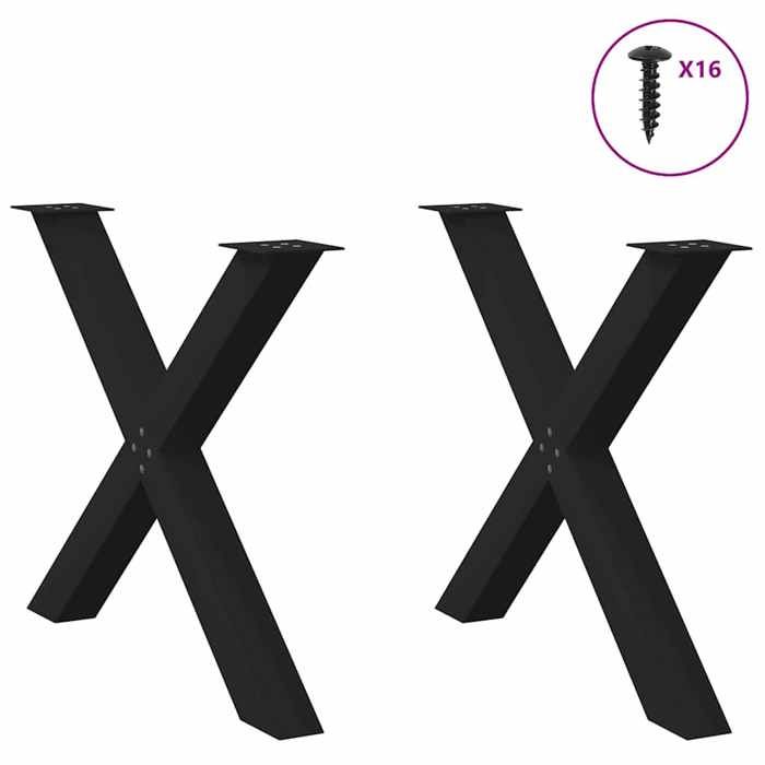 VidaXL Dining Table Legs In X-Shape, 2 Pieces, Black, 90 X (72-73) Cm, Steel 4012984
