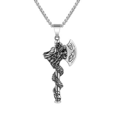 Axe Pendant Necklace Panlong Popular Retro Men'S Stainless Steel Necklace