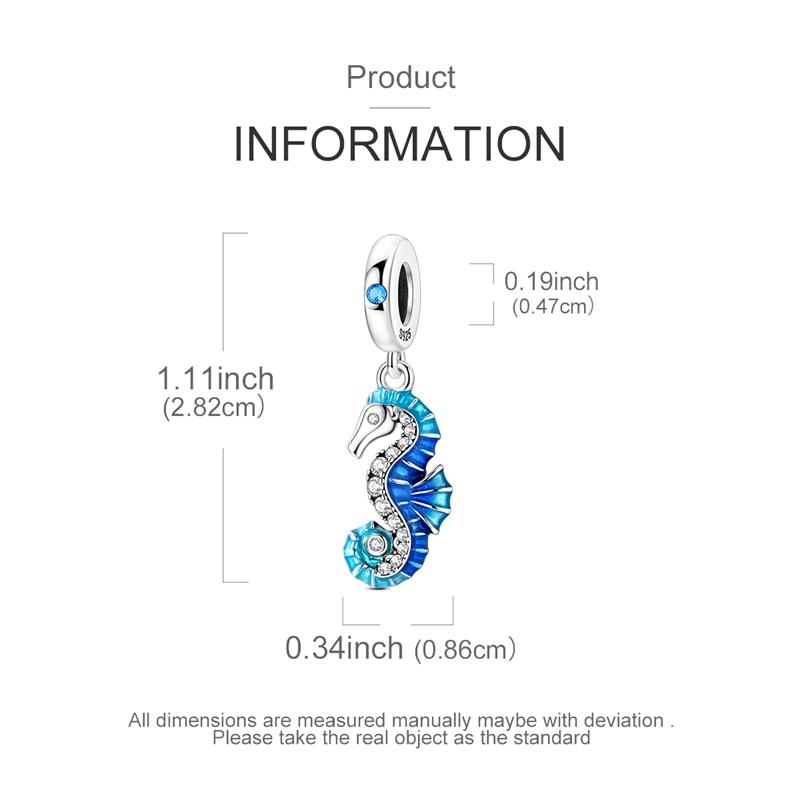 925 Sterling Silver Charms Bead CZ Zircon Blue Seahorse Dangle Fit Original Bracelet DIY Women Jewelry GiftGood Product