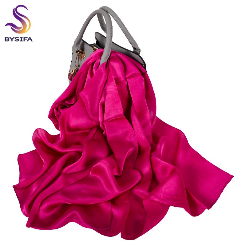 

Bysifa| Luxury 100% Silk Scarf Shawl New Fashion Solid Color Pure Silk Long Scarves Wraps 180*70Cm Spring Fall Scarves