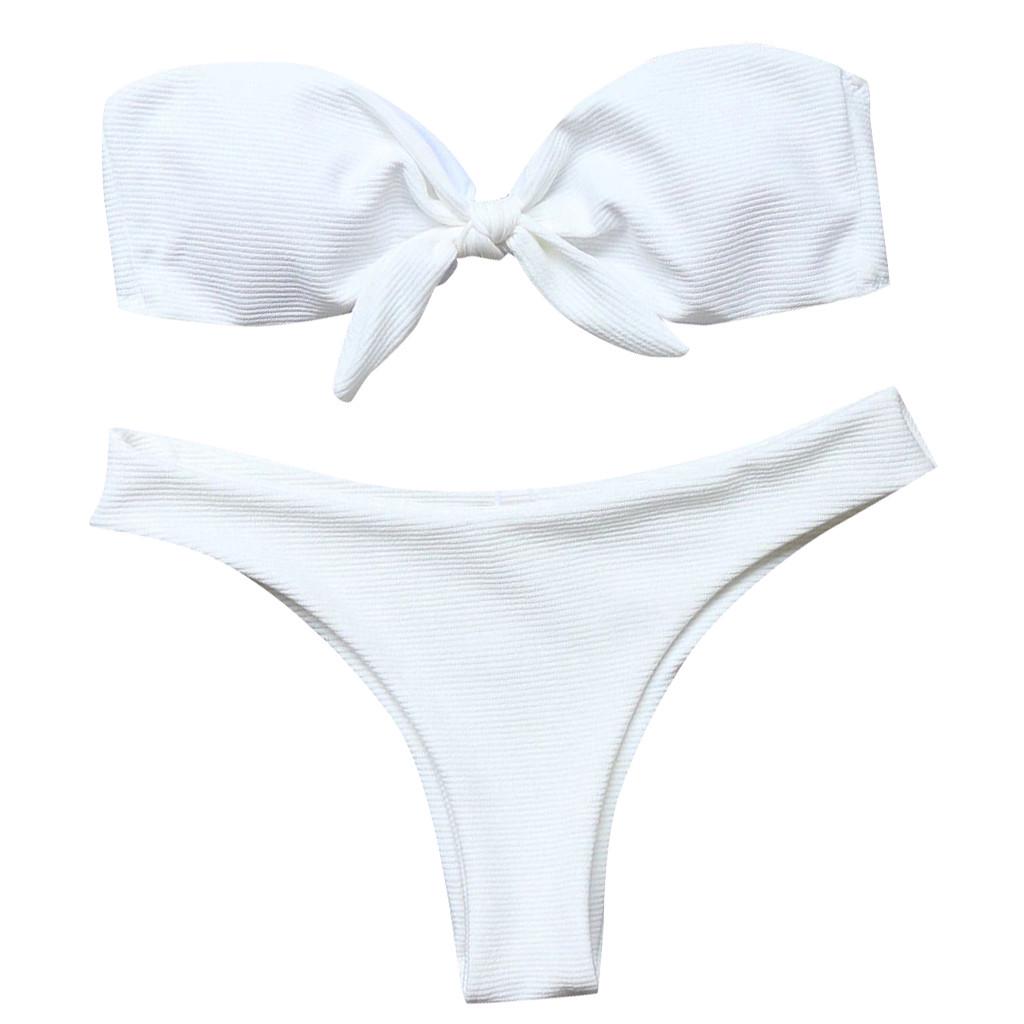 Women's Sexy Bow Tie High Cut Bandeau Bikini Set Two Piece Swimsuit