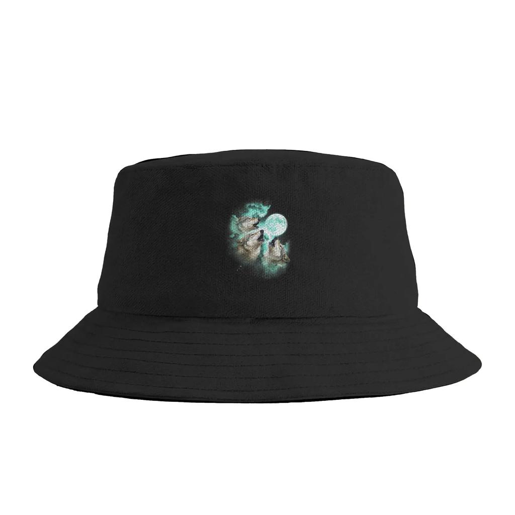 Epic Three Wolves Howling At The Moon 80s Poster Style Wolf Bucket Hat Street Style Fisherman Caps Fashion Vacation Sun Hats