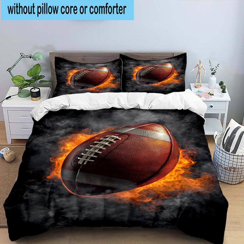 Flaming Football In Action 3pcs Bedding,Including 1pc Duvet Cover And 2pcs Pillowcases Perfect for Christmas,Ideal for Bedroom, Dormitory