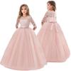 Girls bow puffy skirt flower girl wedding dress children's skirt girldress princess seven-quarter sleeve dress