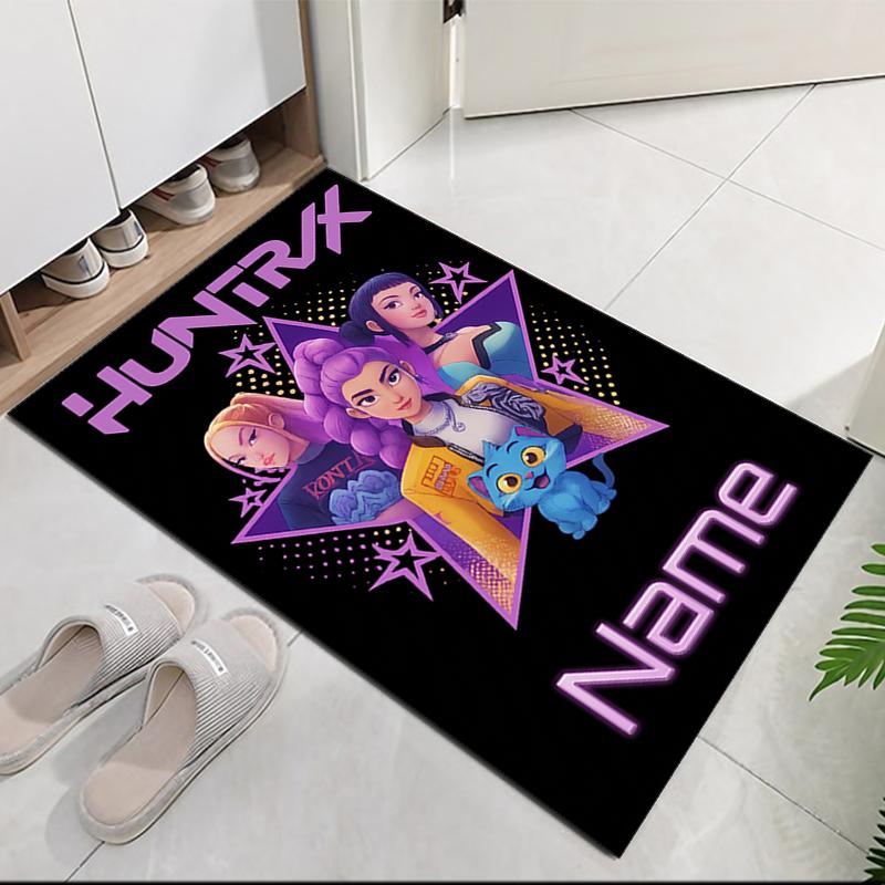 Custom Name Kpop Demon Hunters Printed Carpet Rug For Office Chair Living Room Bedroom Kitchen Room Decor Gifts