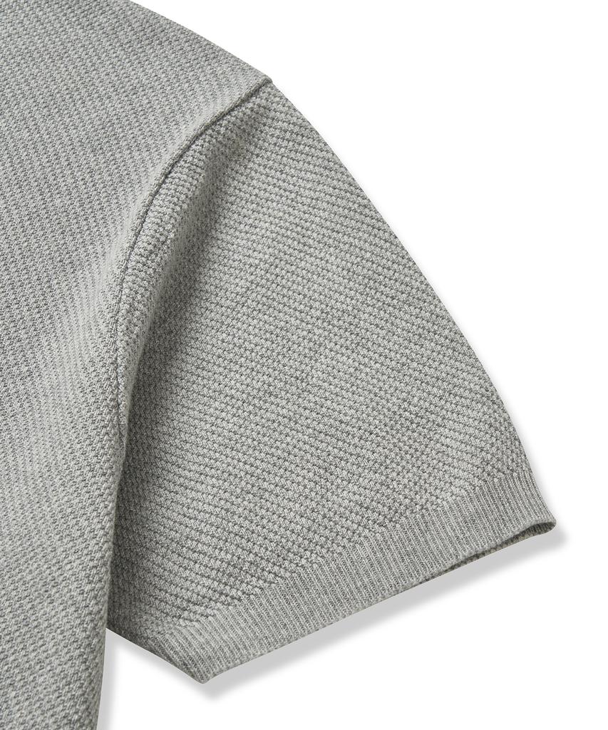 CUZNELLO Cool Cotton Open Collar Short Sleeve Knit_Gray