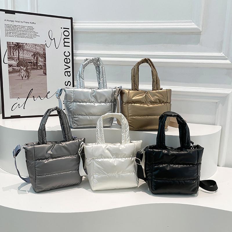 Yogodlns Woman Puffy Lightweight Handbag Large Capacity Quilted Shoulder Bag Adjustable Strap Puffer Tote Handbag Shopping Bag