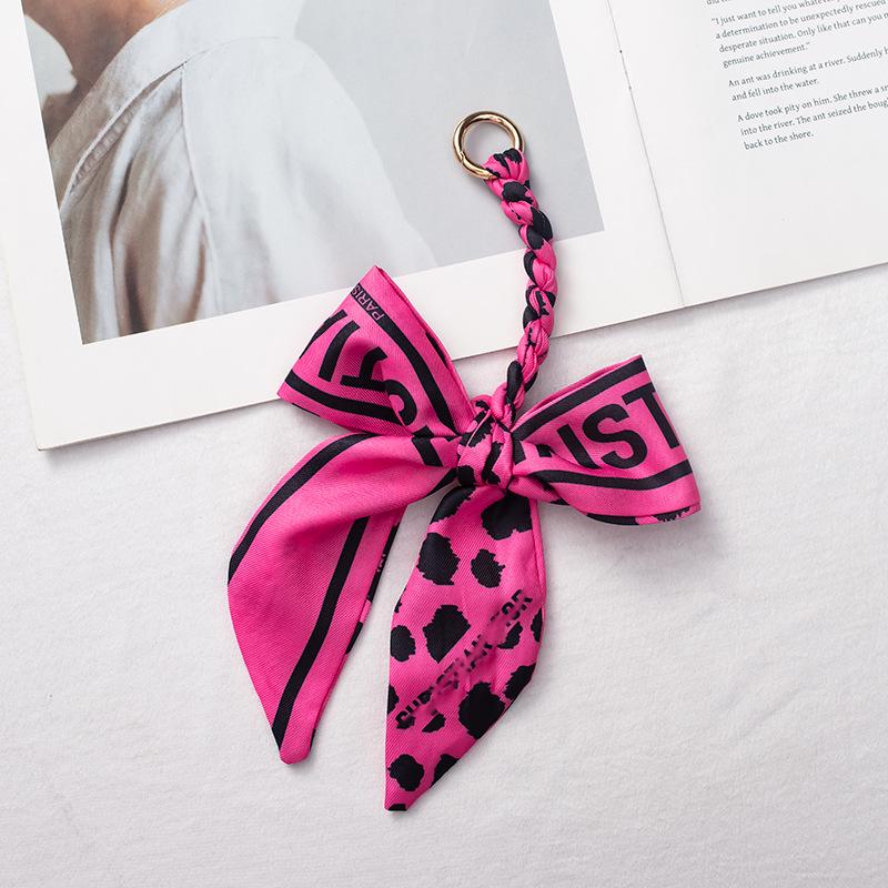 Silk Scarf Keychain with Horseshoe Buckle and Ribbon Bow for Bags and Cars