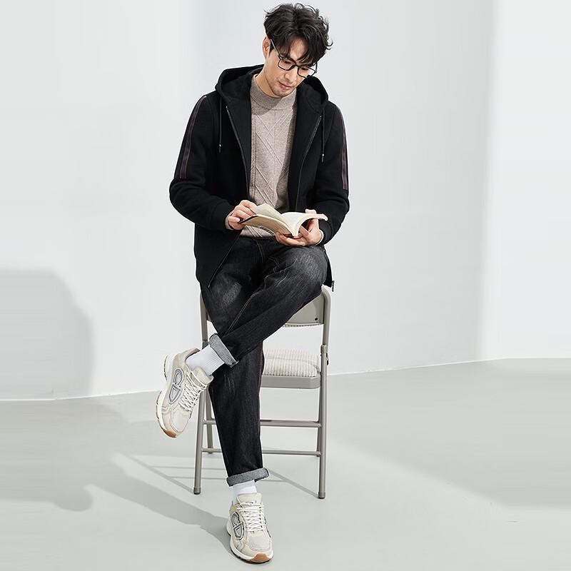 FAPAI Men's Merino Wool Blend Hooded Zip-Up Jacket