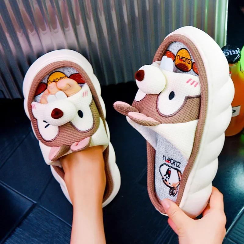 

Comemore Милая мультяшная собака спальня хлопок домашняя обувь для дома толстая подошва пары женские шлепанцы 2024 мужские женские дизайнерские тапочки 44-45 (fit43-44)