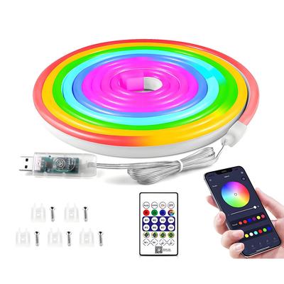 DC5V USB RGBIC Neon LED Streifen Licht 5M WS2812 Wasserdichte Neon Zeichen Band Bluetooth Fernbedienung Für Zimmer Wand Dekor Fee Licht