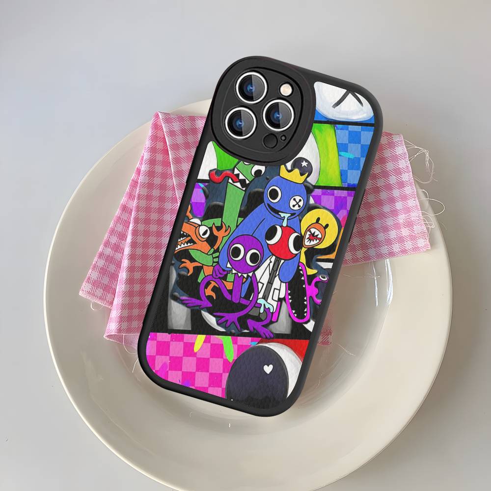 Cartoon R-Rainbow Friends For IPhone 16 15 14 13 12 11 Pro Max Plus Leather Phone Case