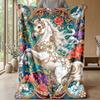 Ornate Unicorn with Flowers Theme blanket Lightweight Warm Flannel Blanket Decorative Throw Blanket for Home Decoration