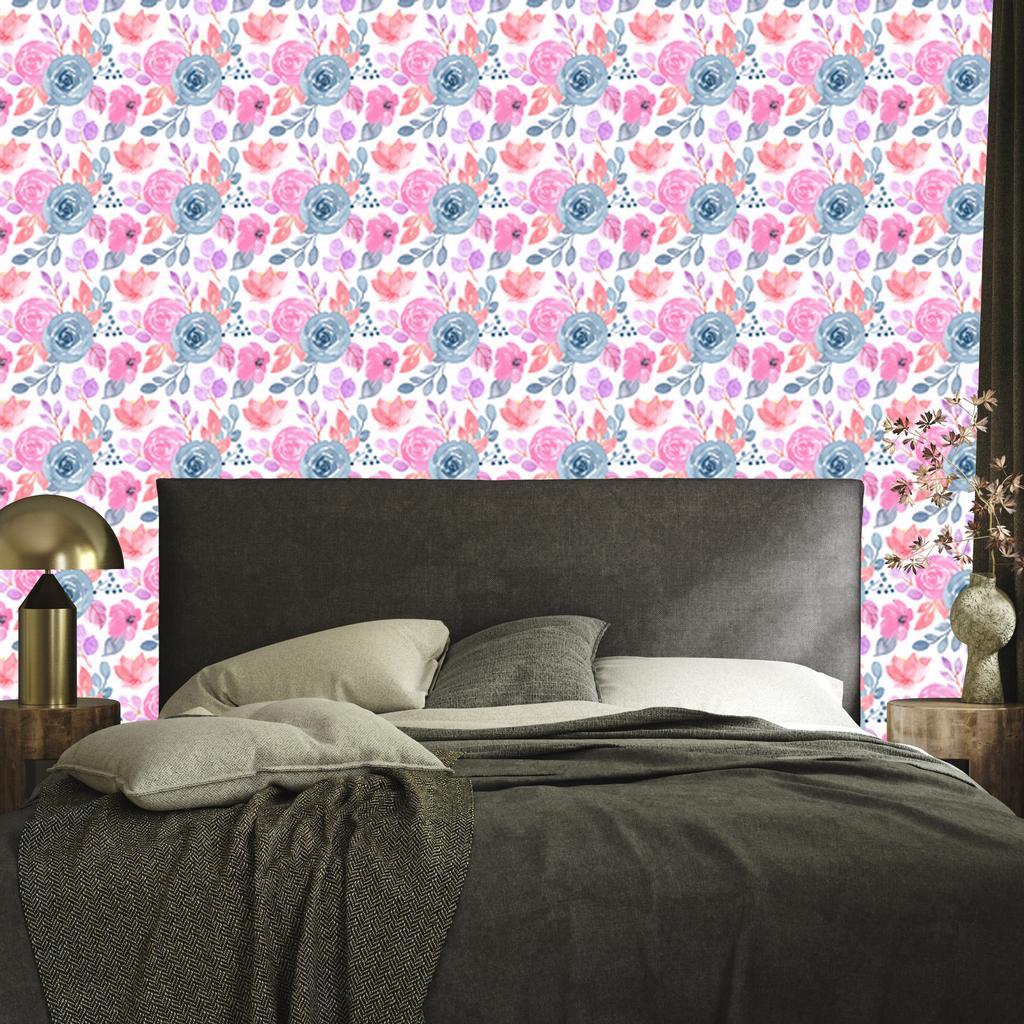Wallpaper Flowers white, powder pink, coral and blue 50x1000
