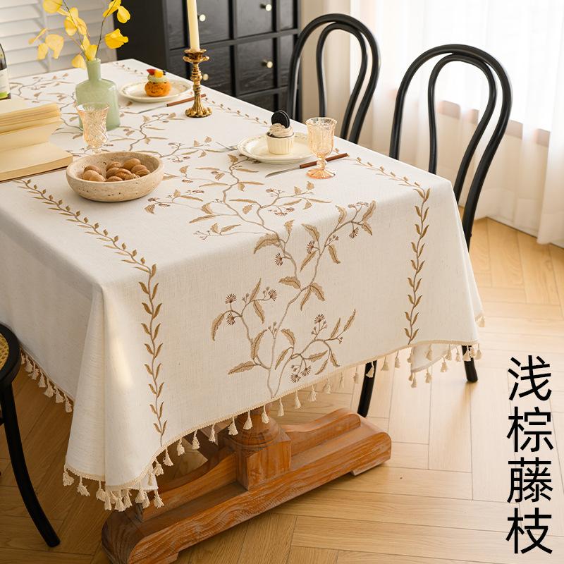 Embroidered Nordic Imitation Cotton And Linen Tablecloth Light Luxury High-End Coffee Table Tablecloth Rectangular Cover