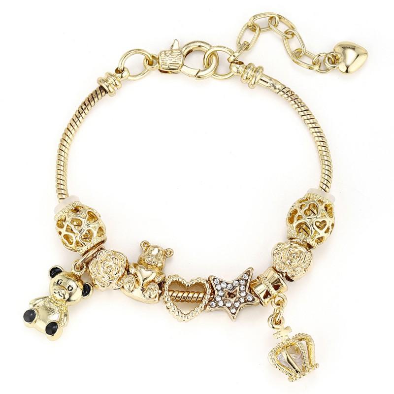 Adjustable Gold Plated Zinc Alloy Bracelet With Panda Crown Heart Charm Geometric Design Women