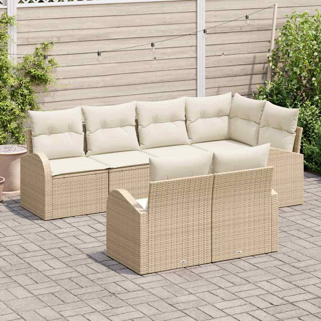 Garden Sofa Set Beige Poly Rattan