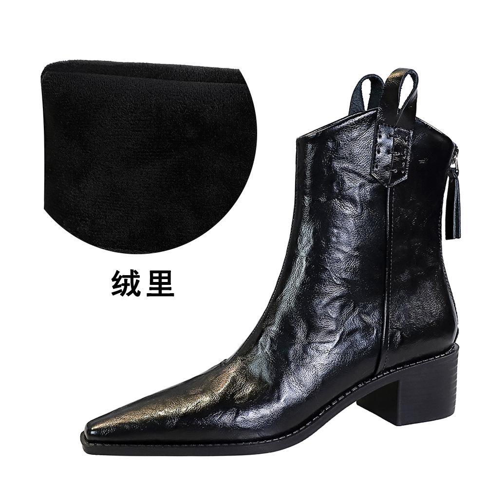 Retro 2025 Autumn Winter Short Boots for Women Mid Thick Heel Pointed Toe Knight Boots Elegant Women's Botines Feminina