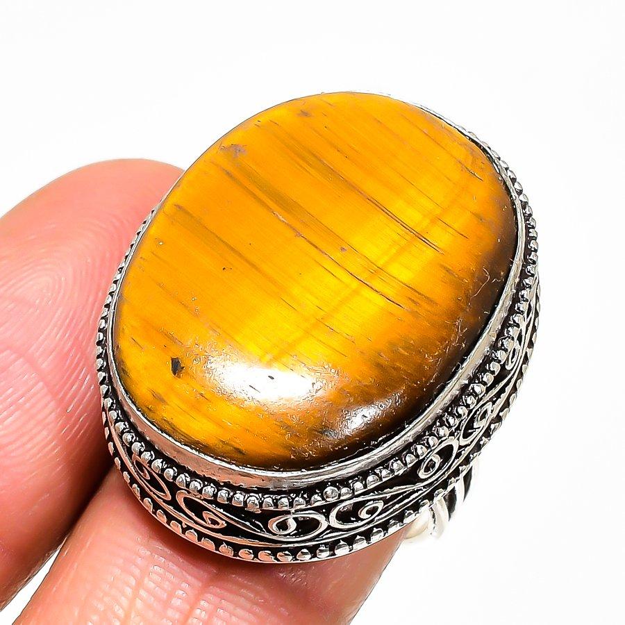 

Natural Tiger Eye Gemstone Handmade 925 Sterling Silver Jewelry Ring Size 8 AR-16742