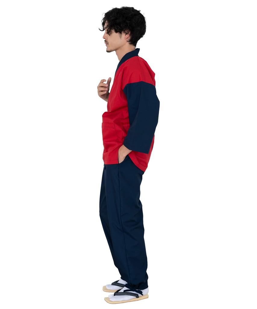 KYOETSU Men's Two-Tone Samue with Switching Clothes (Size L, Navy/Red)