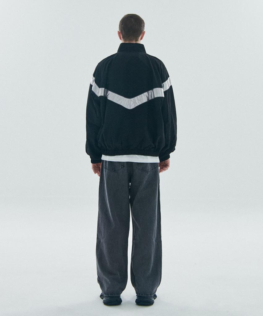 Black Moment Two-Way Classic Nylon Tape Contrast Windbreaker Jacket