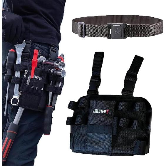 Holster Z 2.0 Tool Pouch, Multi-Tool Electrician Tools Pouch with Leg Tool Belt, Work Bag for Electrician, Repairman, HVAC Techs, Black with Belt