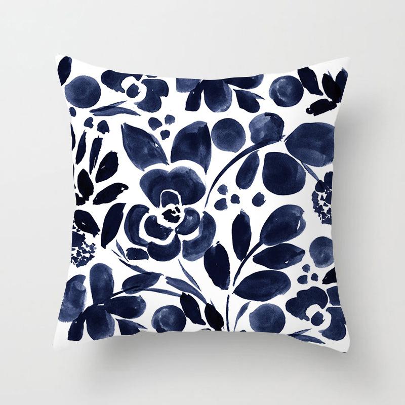 Geometric Cushion Cover Blue Abstract Print Polyester Pillowcase Geometric Art Pillowcase Square Home Decor