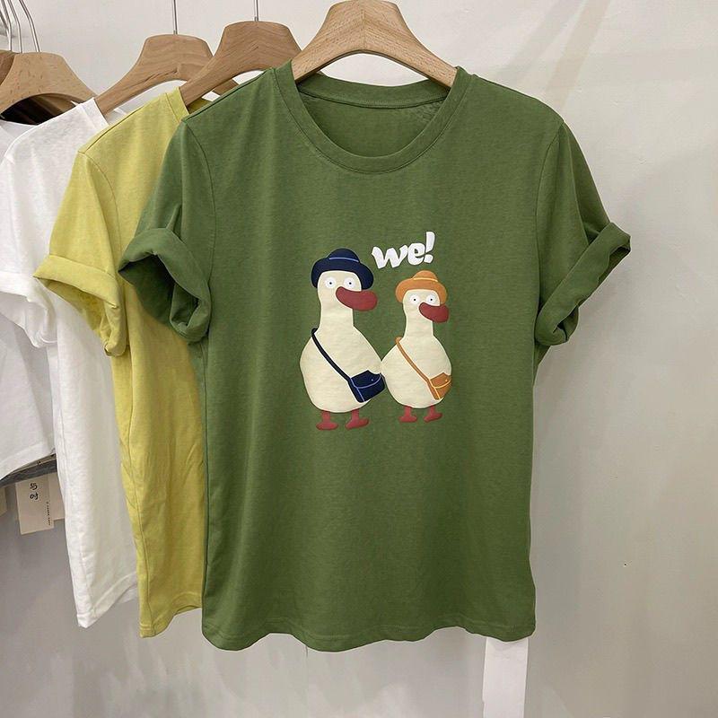 Sommer Koreanischer Stil Entenprint Rundhals Lockerer Schnitt Damen T-Shirt
