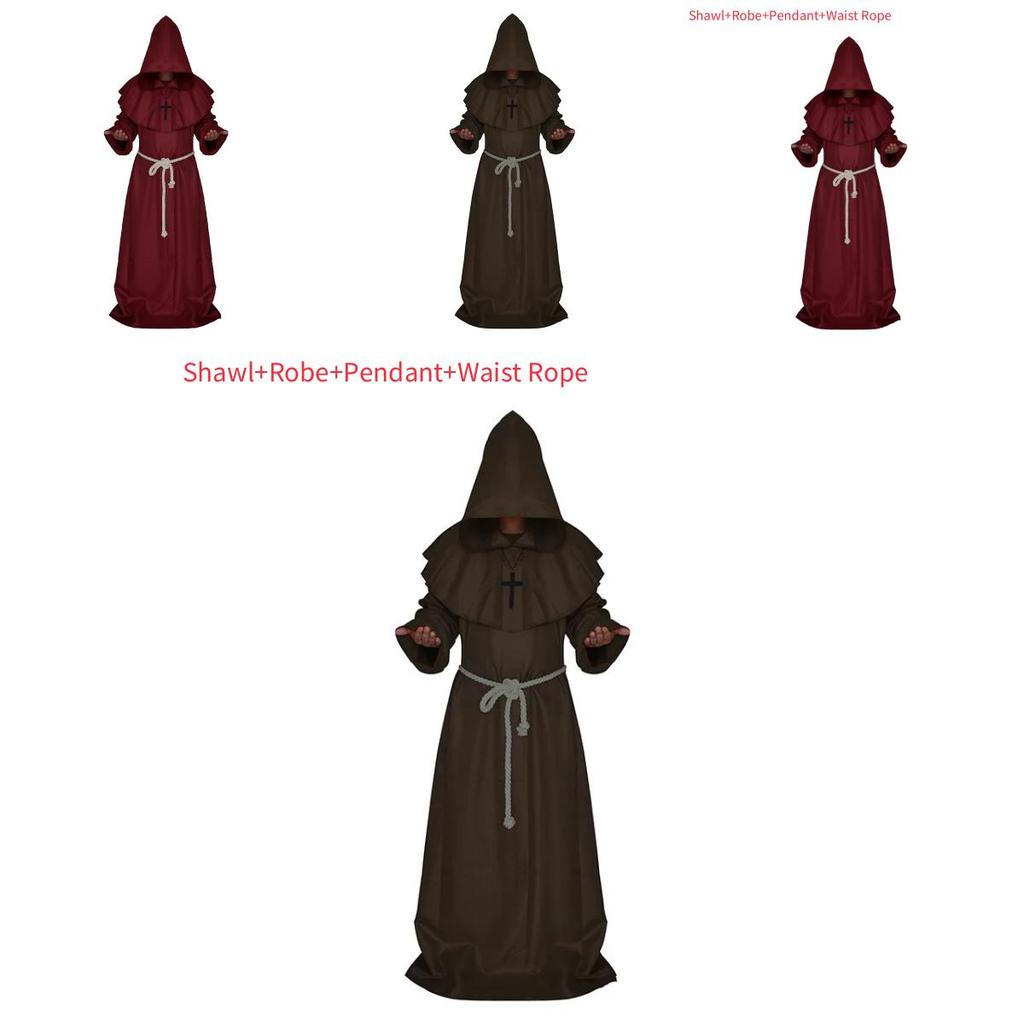 Medieval Monk Costume Wizard Priest Robe Shawl Set For Halloween Cosplay Enthusiasts