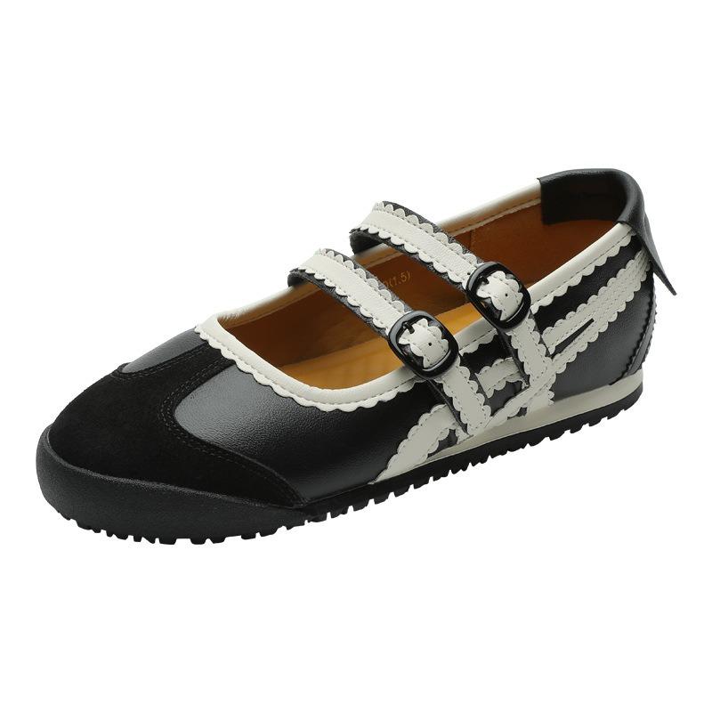

Cowhide version of the spring new round head Mary Jane shallow mouth sports ballet style casual women s shoes 35 чёрный