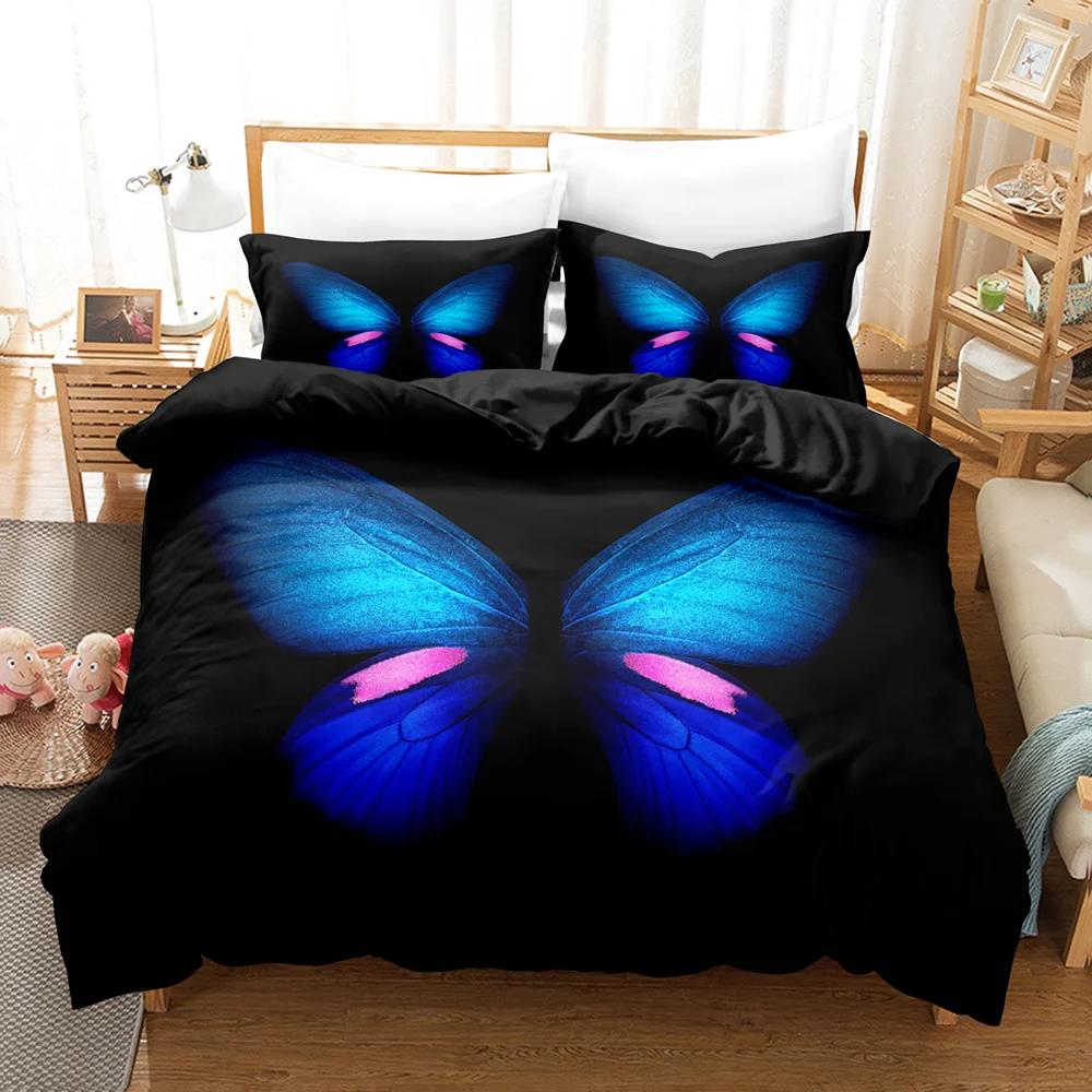 Insect Dream Buterfly Flowers Soft Duvet Cover Sets Twin Sized Dimensions,Black Background Artistic Stary Sky Winter Beding for Bed Cover Set