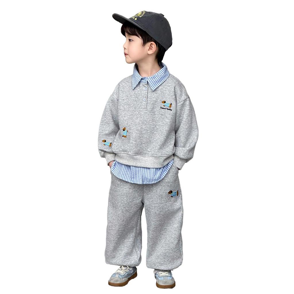 Korean Style Boys' Sweatshirt & Sweatpants Set - 2025 New Trendy Autumn Outfit for Kids