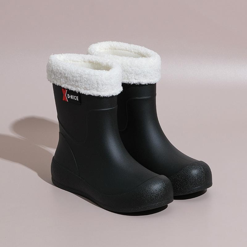 Four Seasons Rain Shoes Women's Waterproof and Non-slip Water Shoes Medium Tube Rain Boots Fashion Rubber Shoes Outside Kitchen Shopping Work Shoes