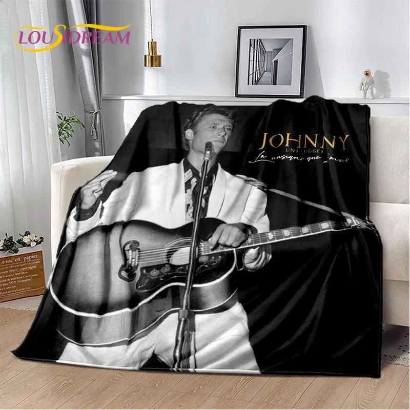 3D-Druck Johnny Hallyday Rockstar Weiche Flanelldecke für Betten Schlafzimmer Sofa Picknick, Überwurfdecke für Draußen Freizeit Geschenk