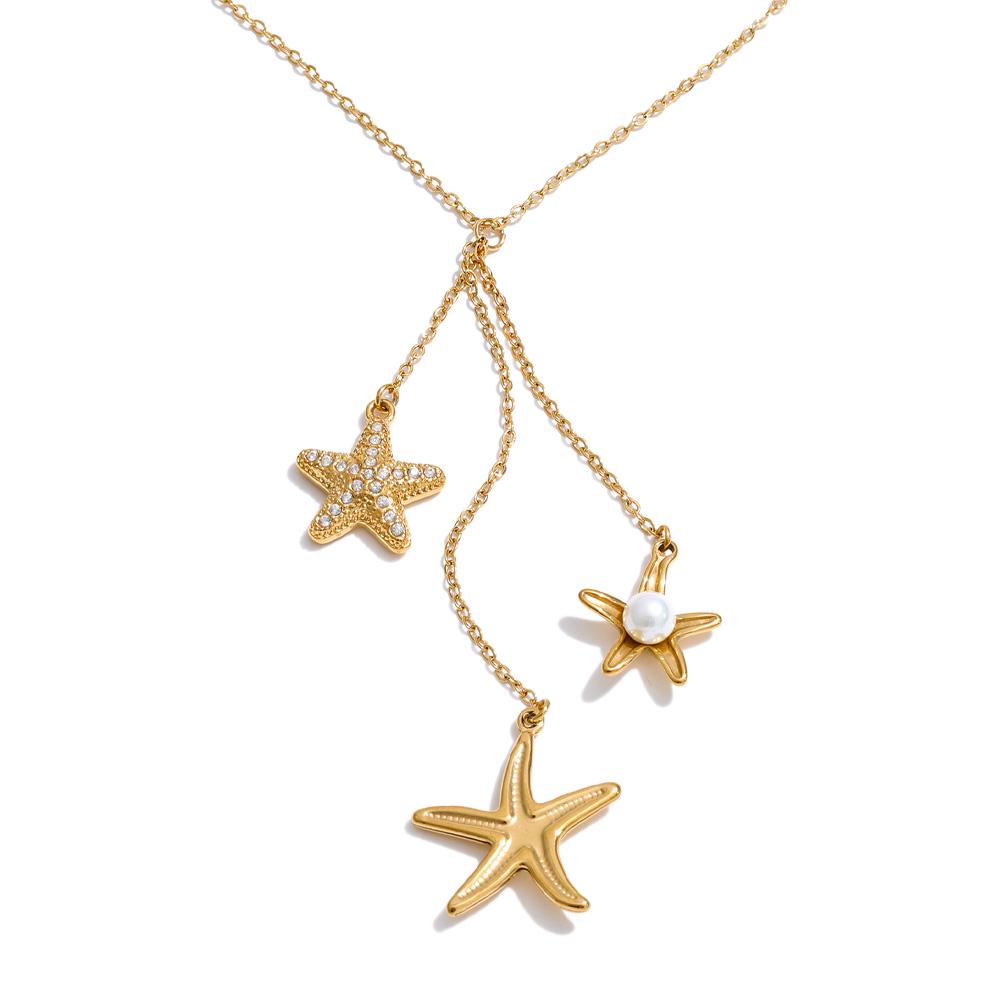 Eetit Ocean Series Stainless Steel Zircon Pearl Starfish Shell Chain Charm Drop Necklace 2026 Summer Arrivals Chic Jewelry Gift