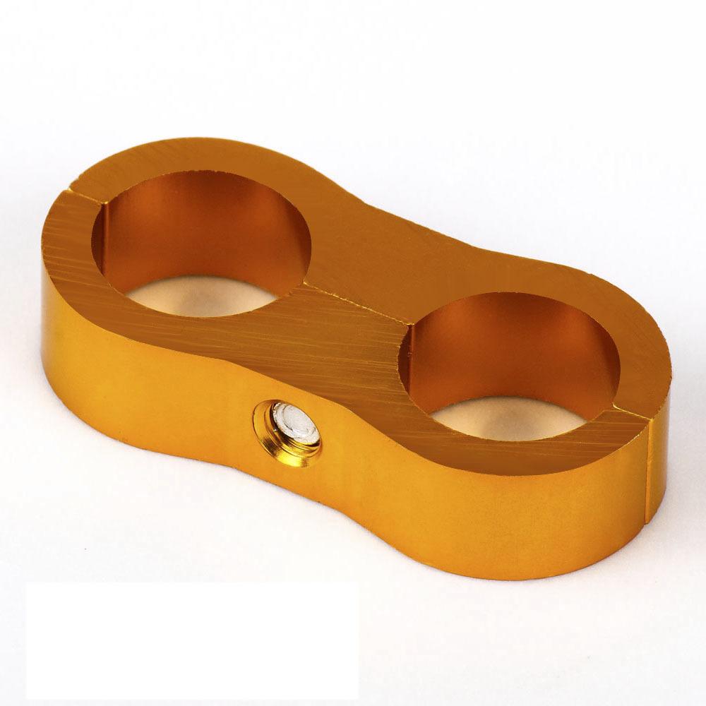 Automotive Modification Preparation Oil Pipe Aluminum Alloy Double Line Clamp Separator Fixed Pipe Clamp AN4-12Hose Separator 1yellow AN4